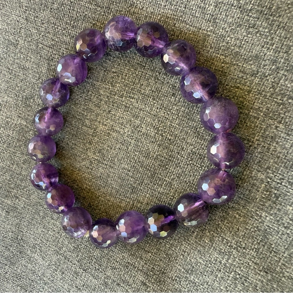 Faceted Amethyst Beaded Stretch BRACELET Crystal Beads